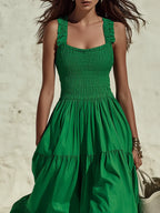 Coastal Chic Sleeveless Ruffled Green Cotton Maxi Dress