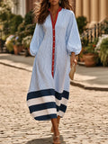 Retro-design Color-blocked Striped Midi Dress