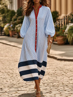 Retro-design Color-blocked Striped Midi Dress