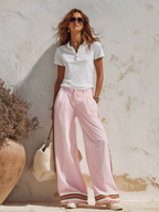 High-quality Casual Short-sleeved Polo Shirt And Cotton-linen Wide-leg Pants Set