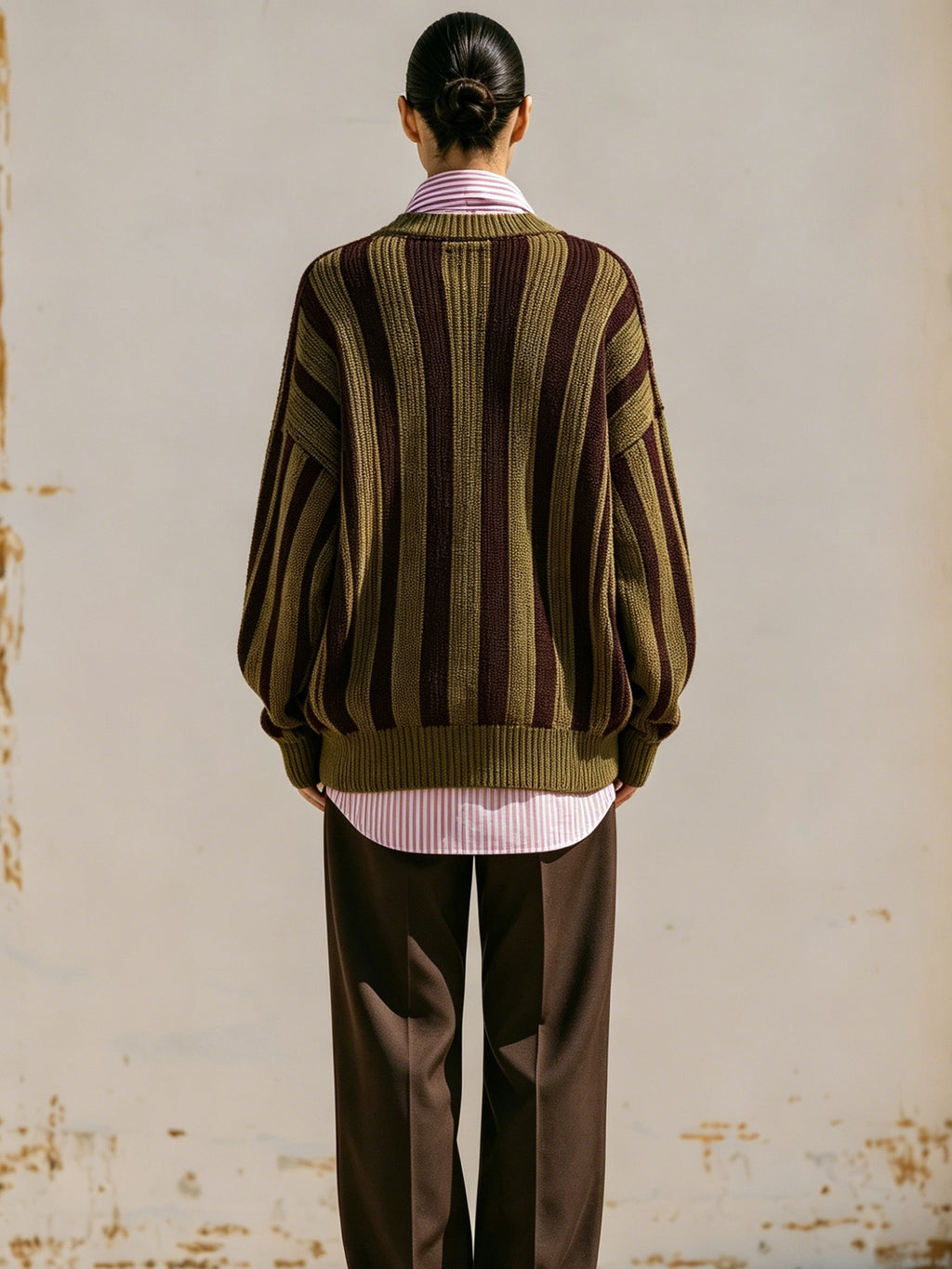 Striped V-Neck Knit Sweater