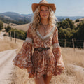 Women's Spring Outdoor Retro Style High Waist Romantic Floral V-Neck Dress