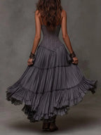 Dark Gray Lace Bodice Tiered Crinkle Maxi Dress