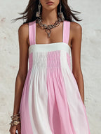 Resort Style Square Neck Sleeveless Striped Chiffon Maxi Dress