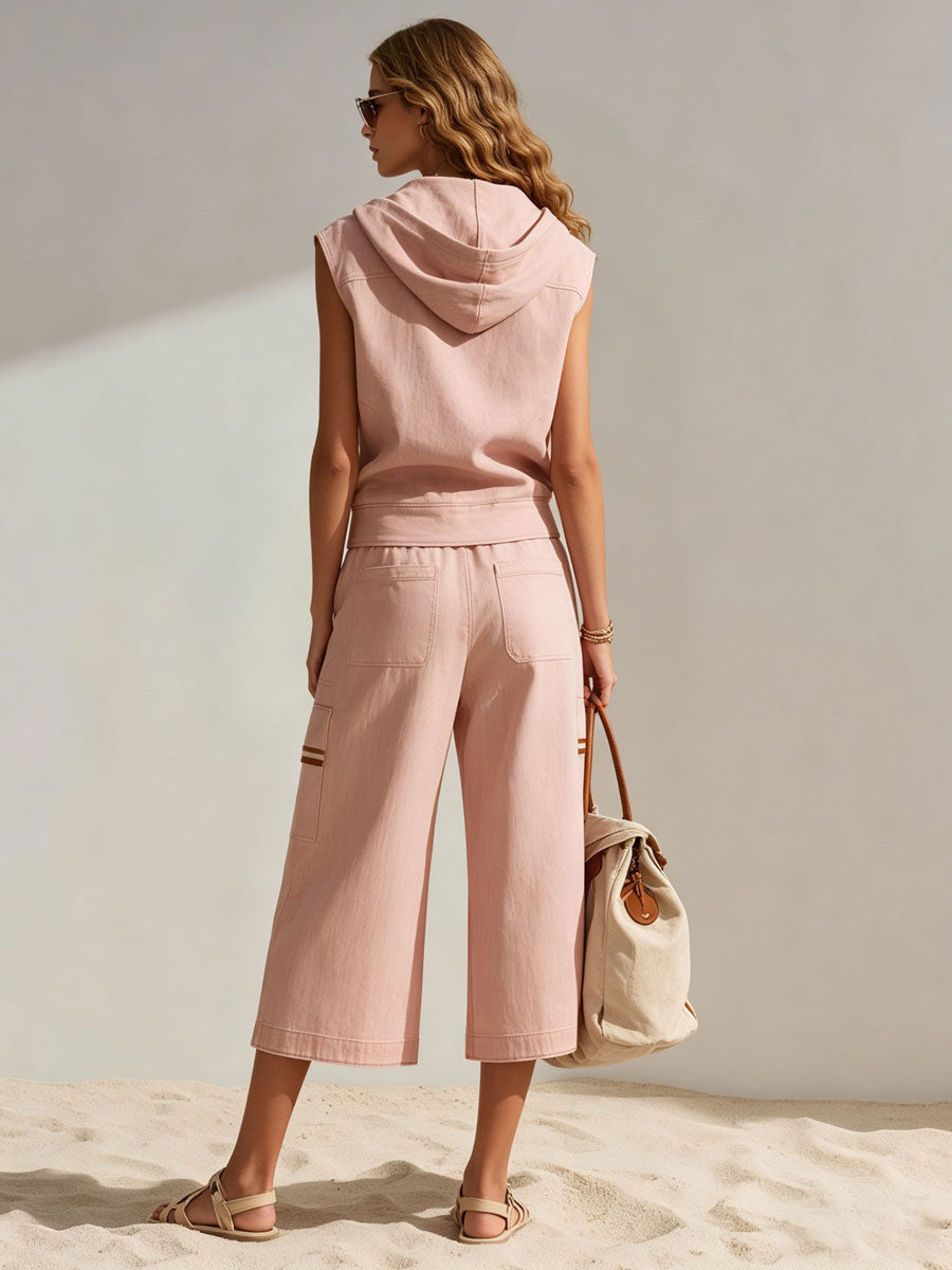 Stylisches zweiteiliges Set für die Freizeit: Ärmelloser Baumwoll-Hoodie mit Reißverschluss und Hose