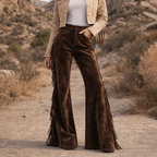 Vintage Western Women's Suede Tassel Flared Wide-Leg Pants