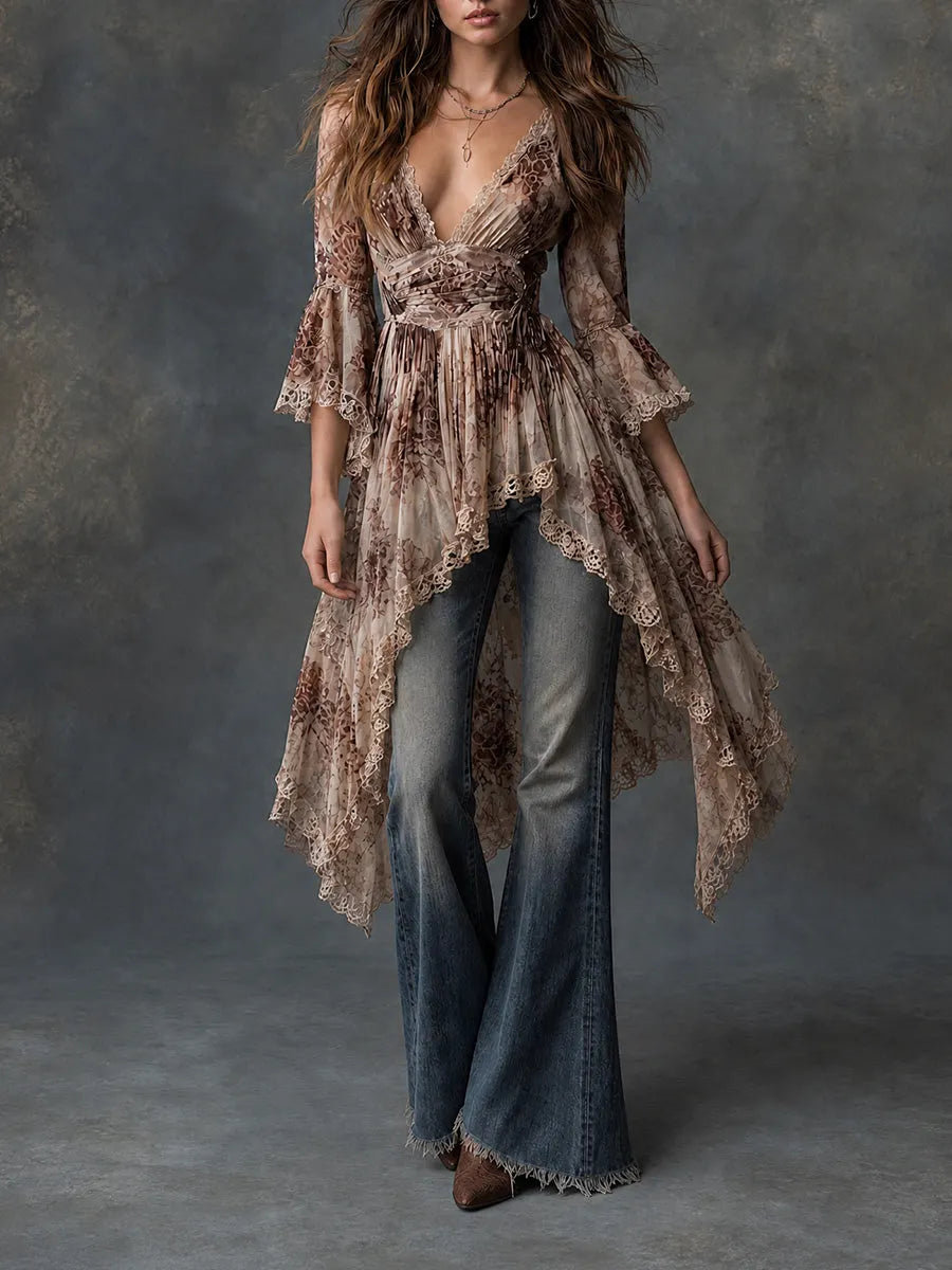 Boho Floral Lace High-Low Tunic Dress