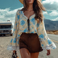 Western Retro Bohemian Style Chic Floral Blouse Top