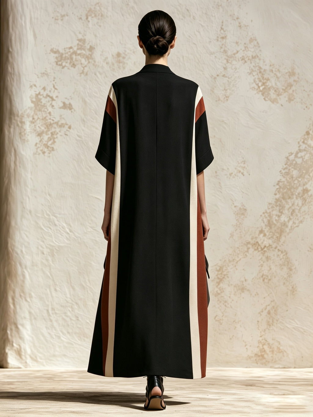 Women’s Contrast Color Maxi Dress – Elegant Loose Fit V-Neck Long Dress
