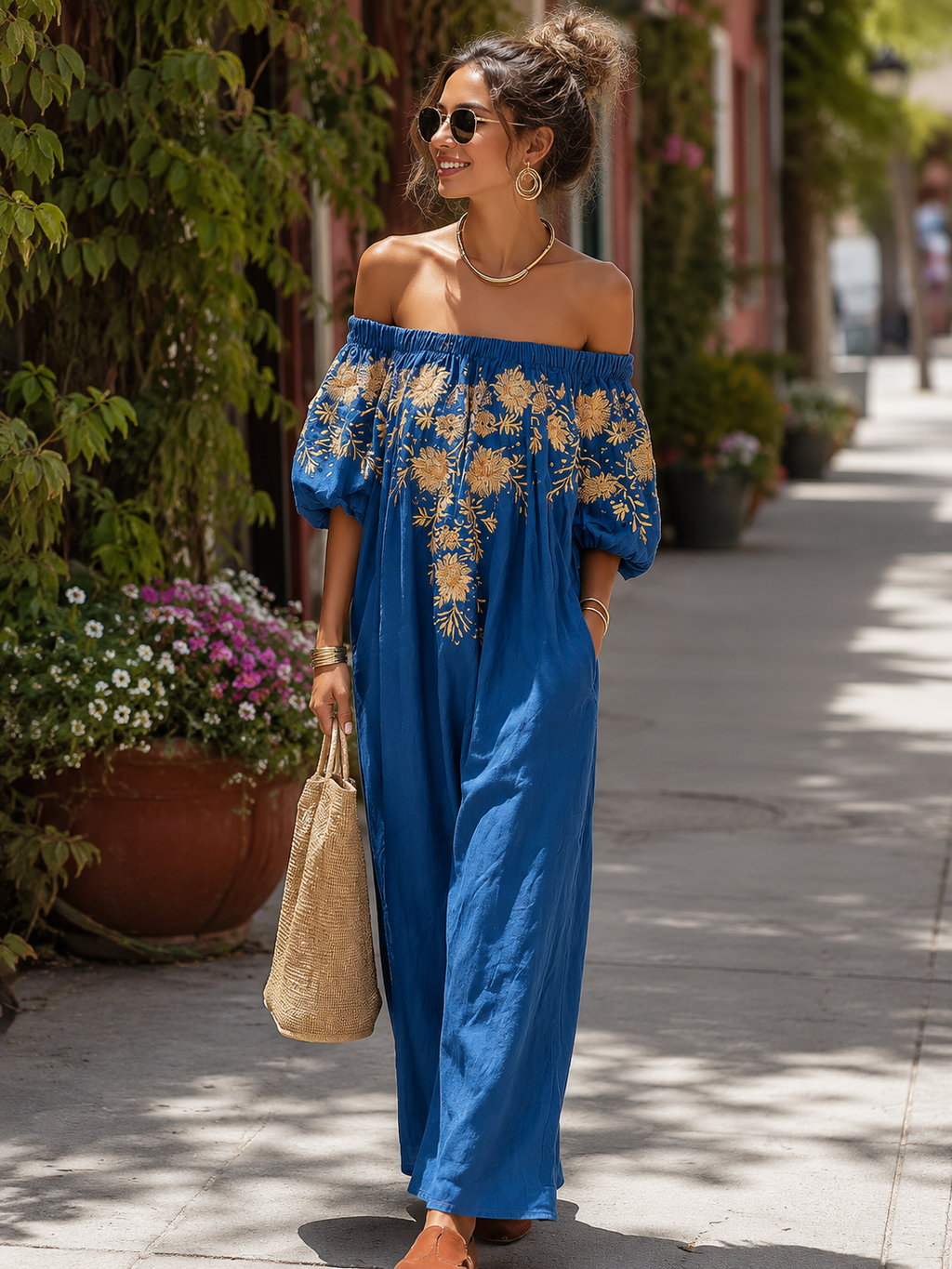 Elegant Floral Print Off-Shoulder Maxi Dress