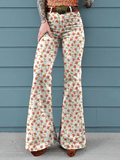 Damen Hose mit Blumenmuster, halber Leibhöhe, Knopfsaum und Bootcut-Schnitt (ohne Gürtel)