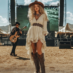 Music Festival Rock Rave Party Tie-Dye Ruffle Floral Fringed Lace Vintage Dress