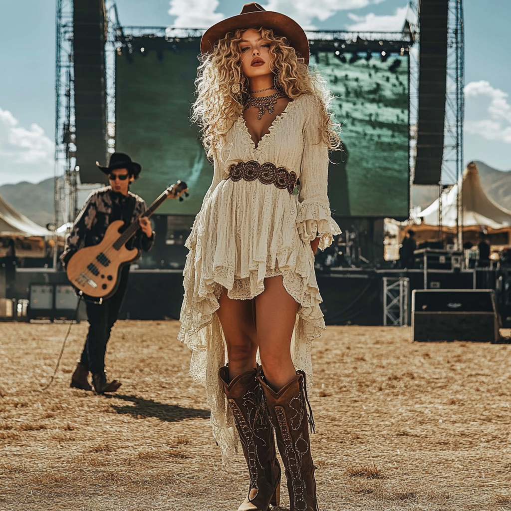 Music Festival Rock Rave Party Tie-Dye Ruffle Floral Fringed Lace Vintage Dress