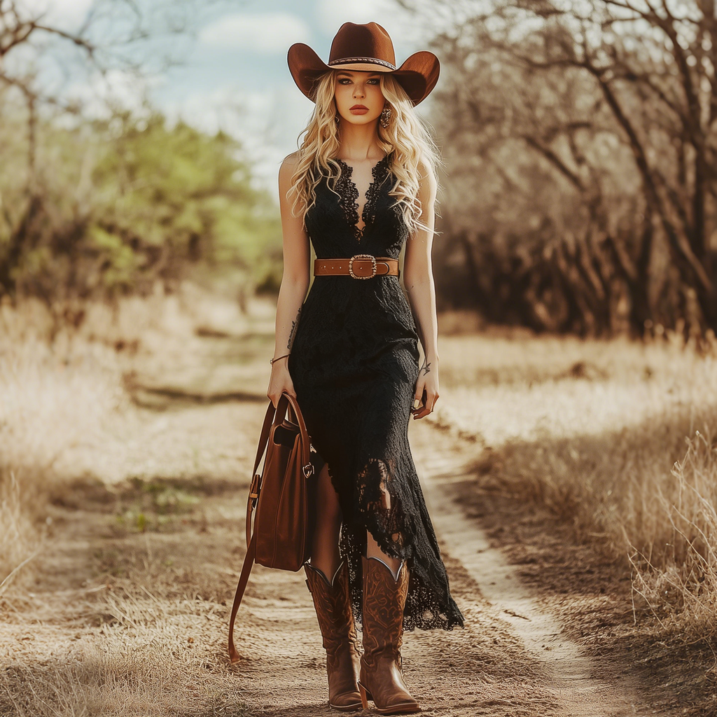 Country Western Vintage Bohemian Blue Lace Sleeveless Midi Dress