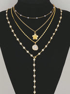 Vacation — Gold Pearl Layered Floral Pendant Necklace