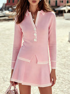 Resort-style Long-sleeve Top And Mini Skirt Set