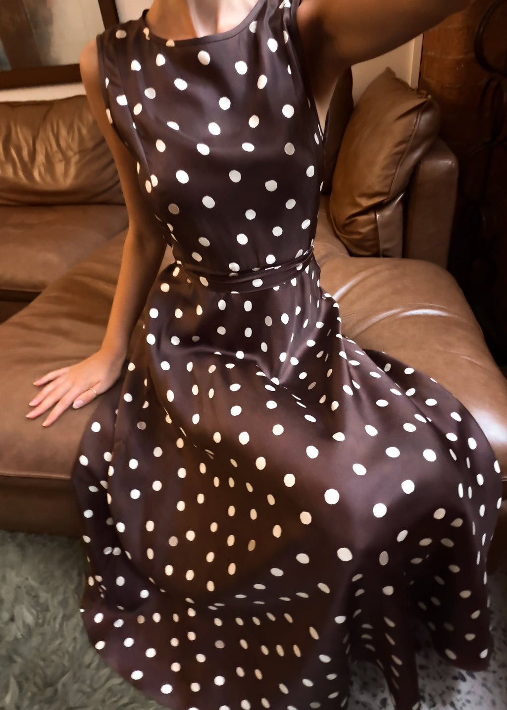 Polo Silk Dress Chocolate Brown Polka Dot - PRE ORDER