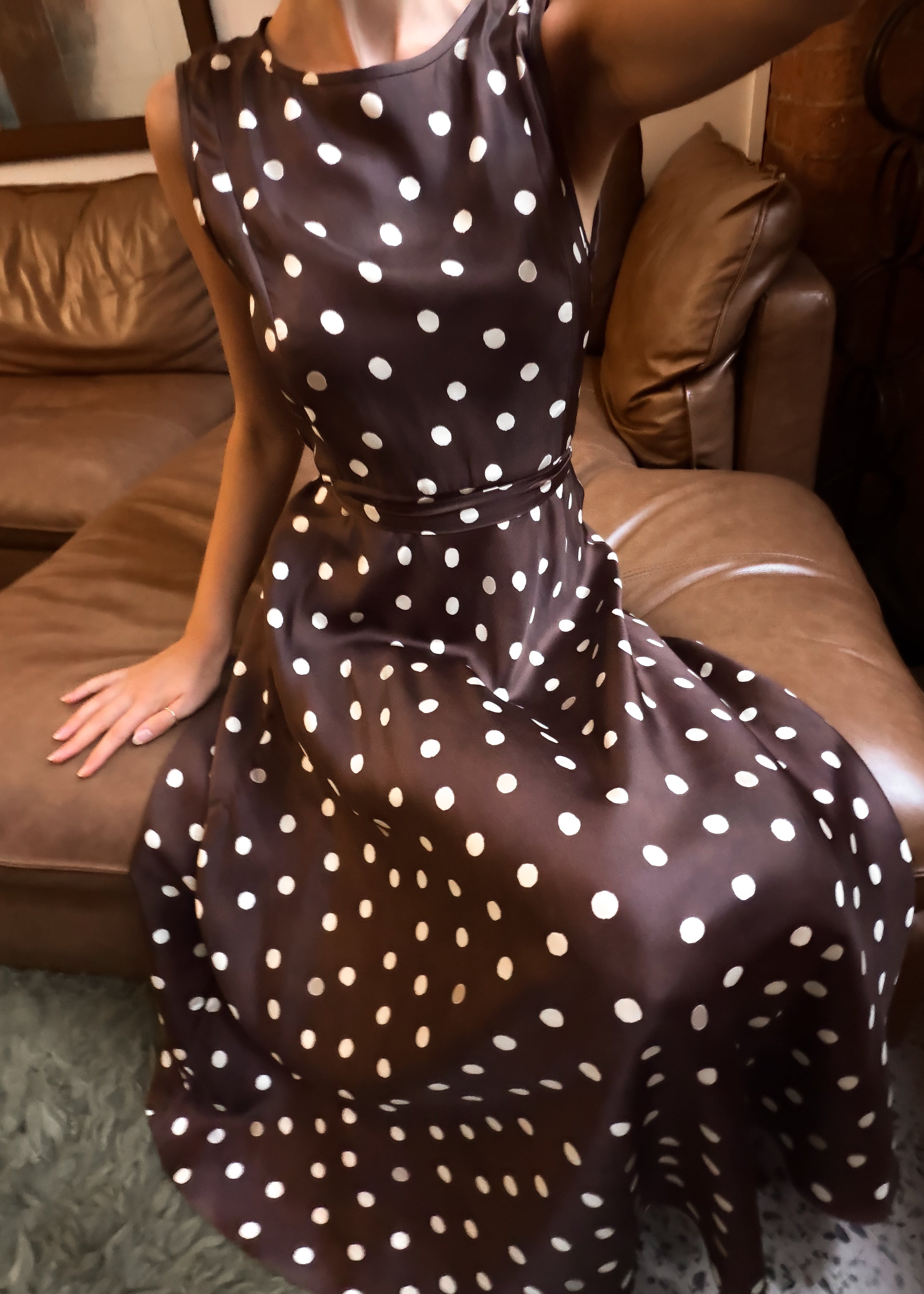 Polo Silk Dress Chocolate Brown Polka Dot - PRE ORDER