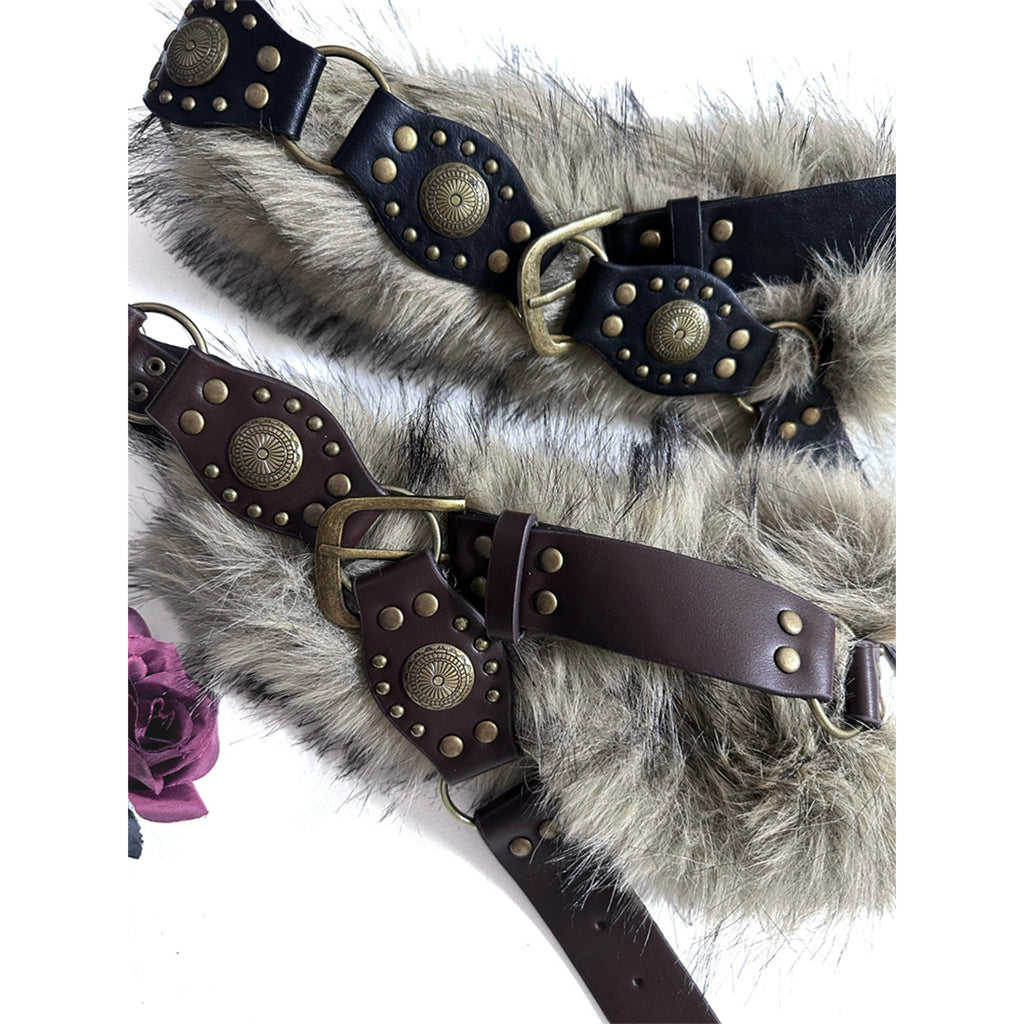 Retro American Style Personality Fur Patchwork Belt Fur Accessories Belt