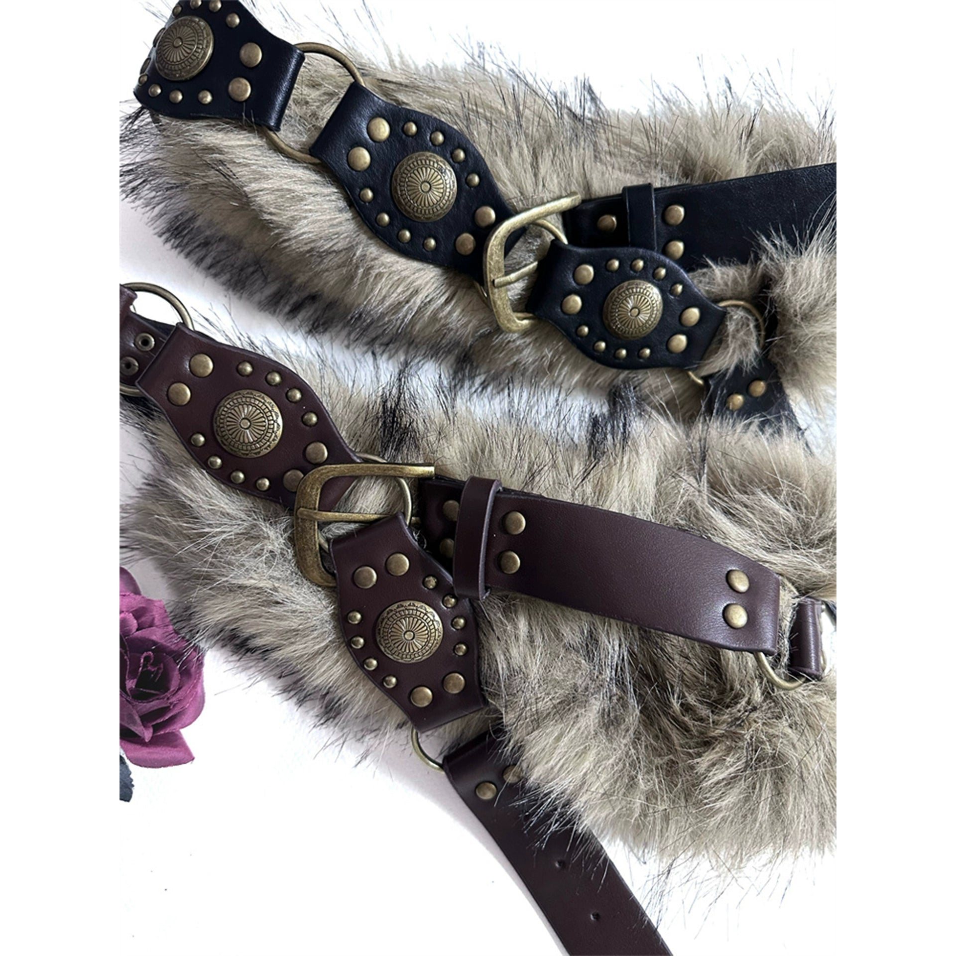 Retro American Style Personality Fur Patchwork Belt Fur Accessories Belt