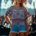 Women's Boho Fringe Poncho Top