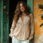 Bohemian Women's Linen Print Casual Long Sleeve Top
