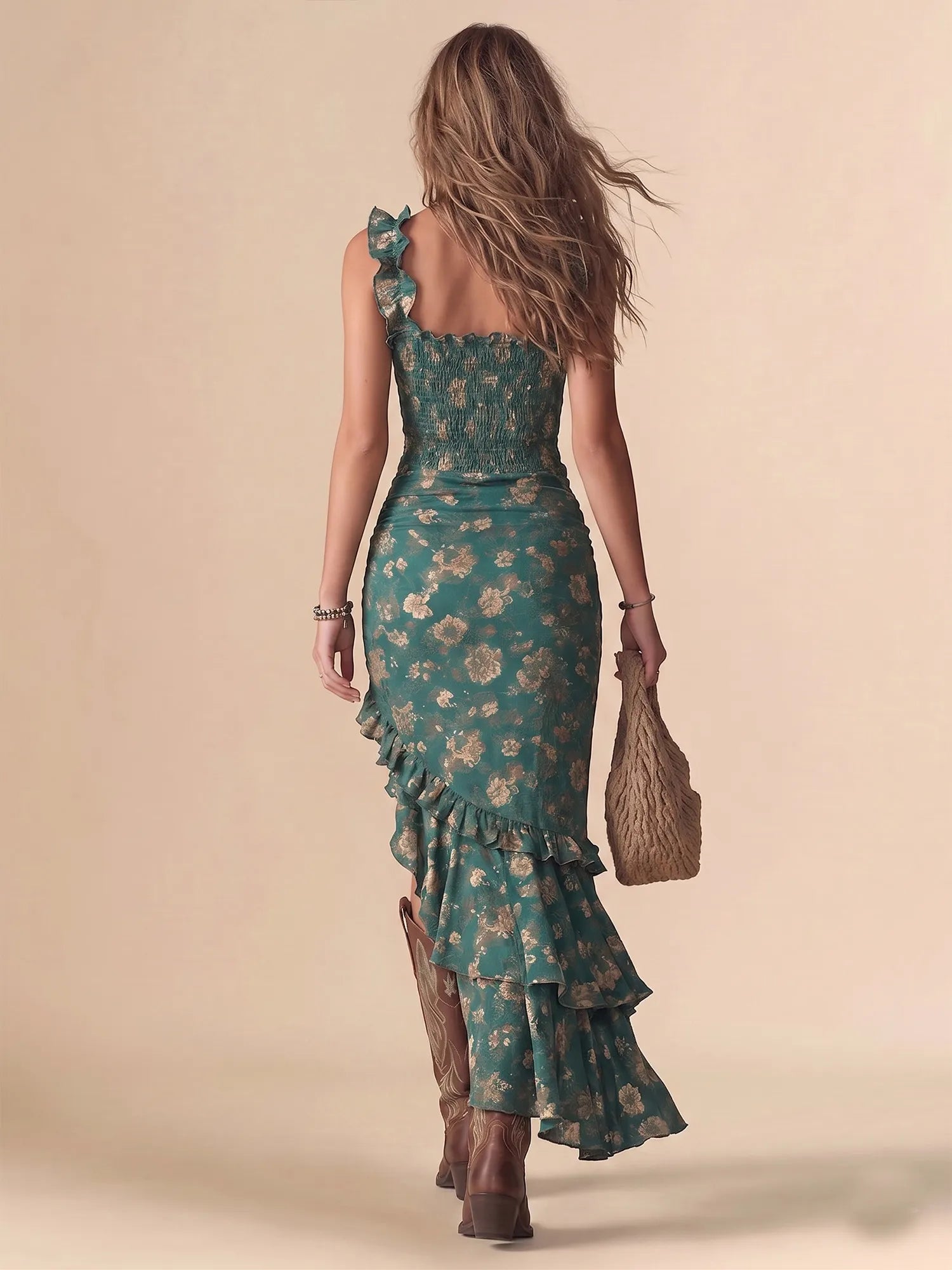 Western Dress — Boho Ruffle Strap Floral Maxi Dress
