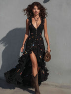 Women's Floral V-Neck Spaghetti Strap Dress