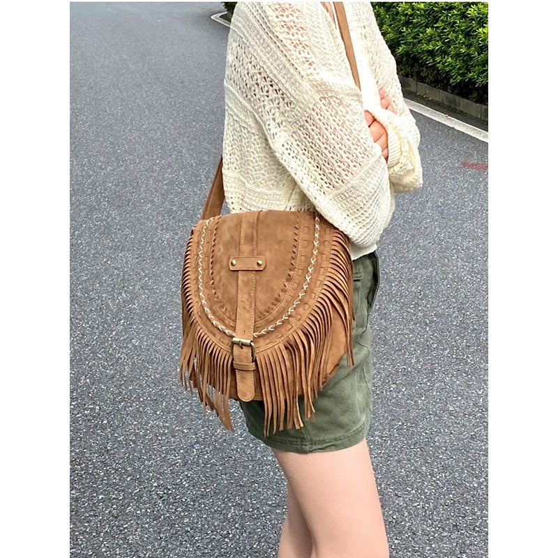 Bohemian Western Country Boho Fringe Crossbody Bag With Embroidered Details