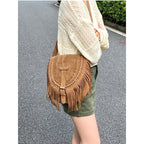 Bohemian Western Country Boho Fringe Crossbody Bag With Embroidered Details