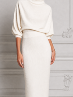 White Dress Stockholm Style Ribbed Knit Turtleneck Pencil Midi Dress