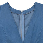 Light Blue 1970s Denim Puff Sleeve Cut-out Jumpsuit