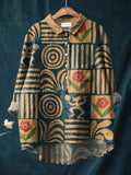 Freizeit-Baumwoll-Leinen-Hemd mit Vintage-Ethno-Muster-Kunstdruck