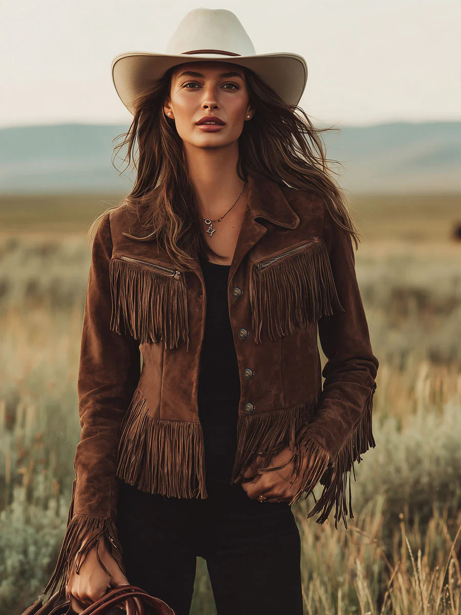 Western Cowgirl Outfit Women's Boho Fringe Leather Jacket