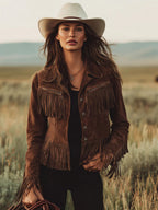 Western Cowgirl Outfit Women's Boho Fringe Leather Jacket
