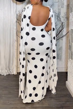Women's Round Neck Patchwork Polka Dot Print Elegant Temperament Dinner Party Style Dress