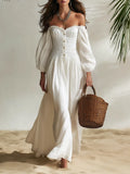 Resort-style Puff-sleeved Off-shoulder Maxi Dress