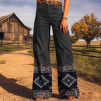 Women's Retro Western Graphic Print Printed Faux Denim Wide Leg Pants