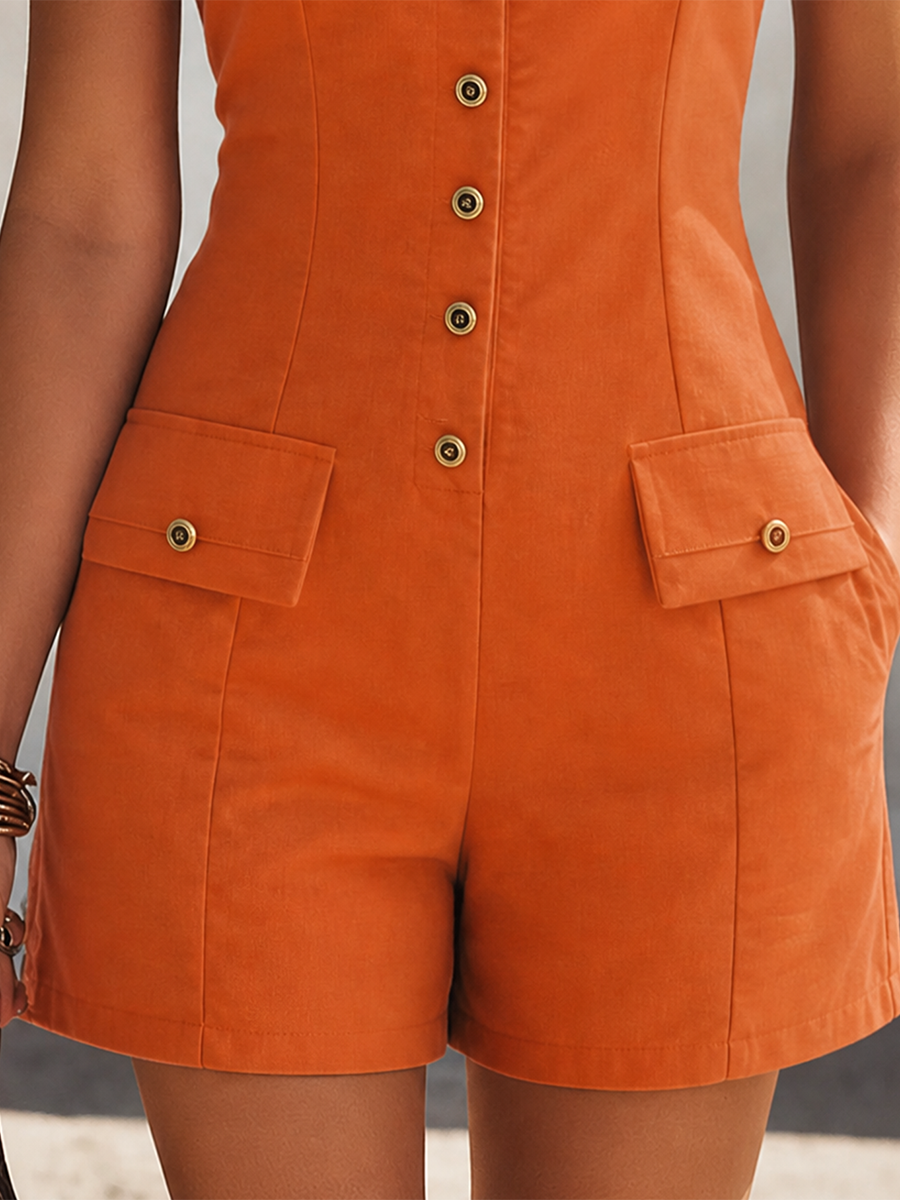 Resort-style Square-neck Sleeveless Color-blocked Jumpsuit
