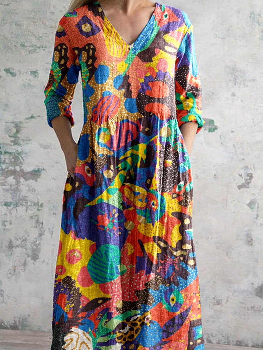 Elegantes Damen-Baumwollkleid mit geometrischem Blumenmuster