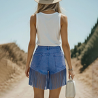 Country Concert Outfits Denim Fringe Mini Skirt High Waist Women's Summer Fashion Boho Style Casual Outfit