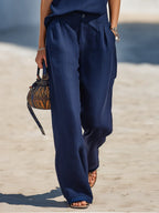 Resort-style V-neck Embroidered Short-sleeve Top And Trousers Set