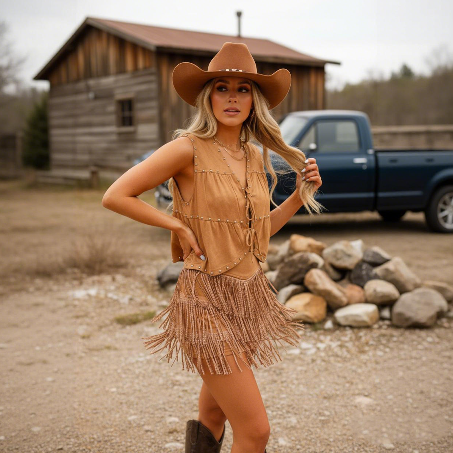 Women's Vintage Brown Fringe Set