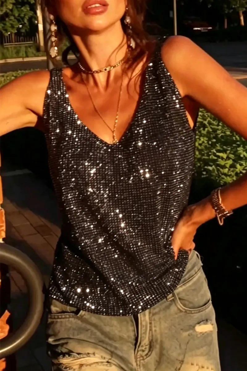 Women's Hot Stamping Rhinestones Vest or Ripped Scratch Washed Denim Shorts
