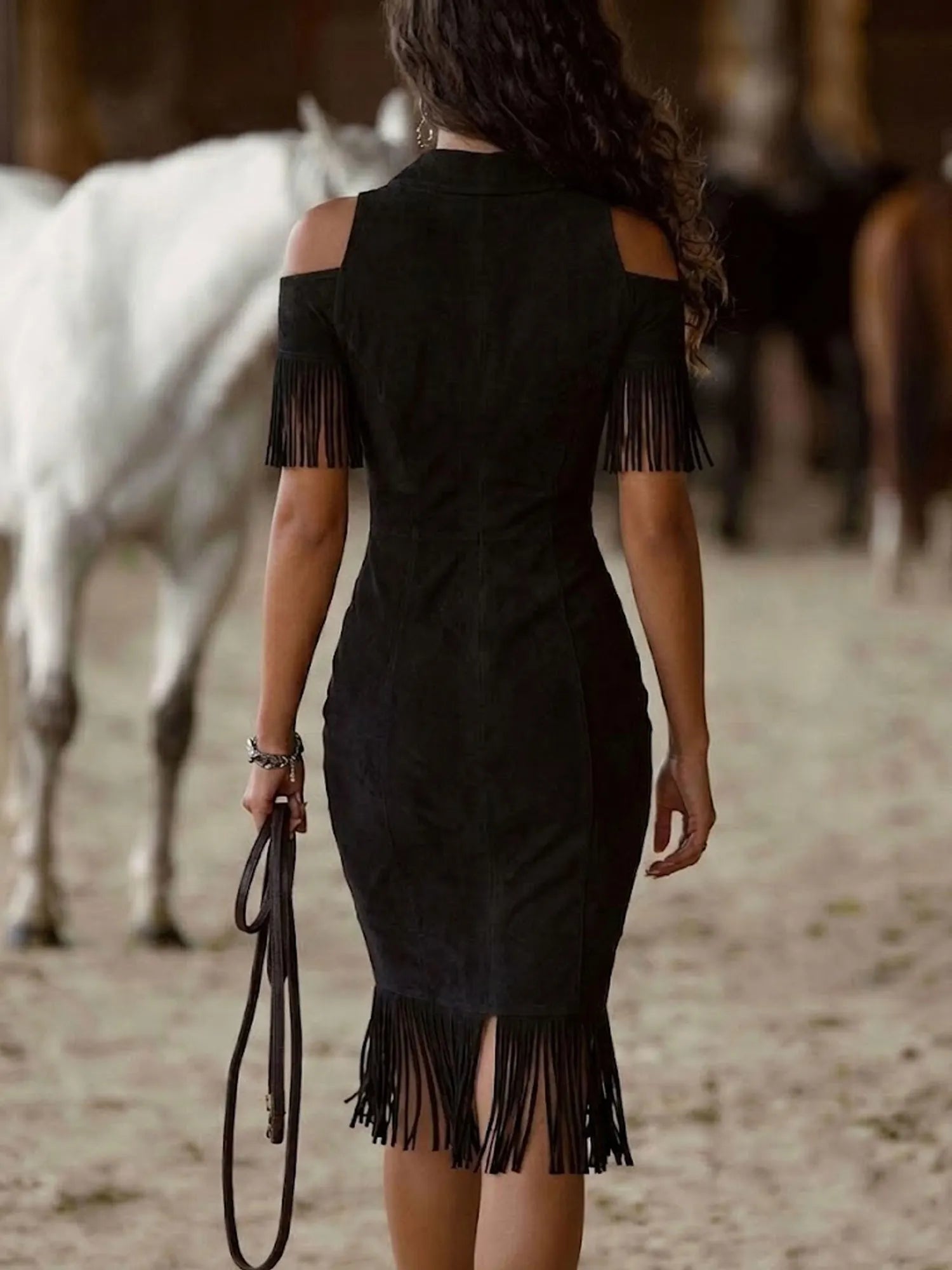 [Embroidery]Women'S Retro Embroidered Studded Western Bohemian Style Tassel Mini Dress