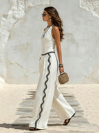 Vacation-Style Crew Neck Sleeveless Top And Pants Set