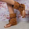 Women's High-top Western Cowgirl Outfit Retro Flat-bottom Tassel Clip-toe Slip-on Sandals