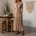 Women's Fashion Spring/Summer Bohemian Style Apricot V-Neck Sleeveless Dress With Water-Soluble Lace
