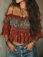 Boho Chic Cold-Shoulder Smocked Blouse