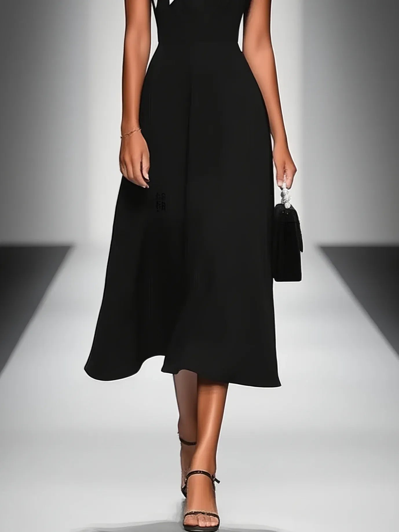 Women's Colorblock Square Neck Cap Shoulder Sleeve Waist Midi Dress